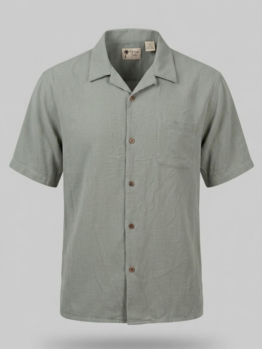 Vintage Silk Circa Khaki Short Sleeve Men's 100% Silk Button Down Shirt Size XL